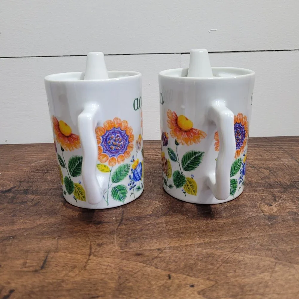 Vintage Ancienne Porcelain Floral Oil/Vinegar Containers with Spout